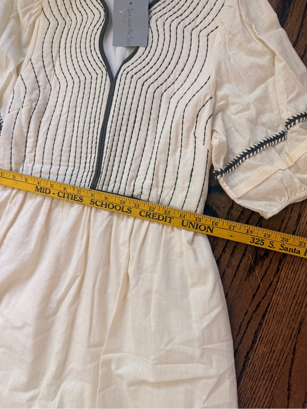 Boho Cream Dress with green Accents - Picture 7 of 11